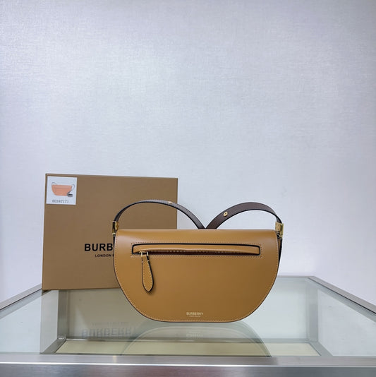 Sophisticated Black/Brown Burberry Half - Moon Bag With Dual Straps And Gold - Tone Accents Style No.717165