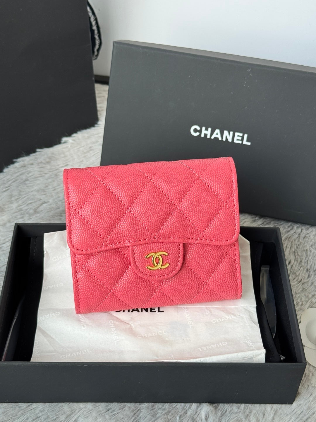 Chanel Black Quilted Leather Small Wallet with Gold - Tone CC Logo 82288
