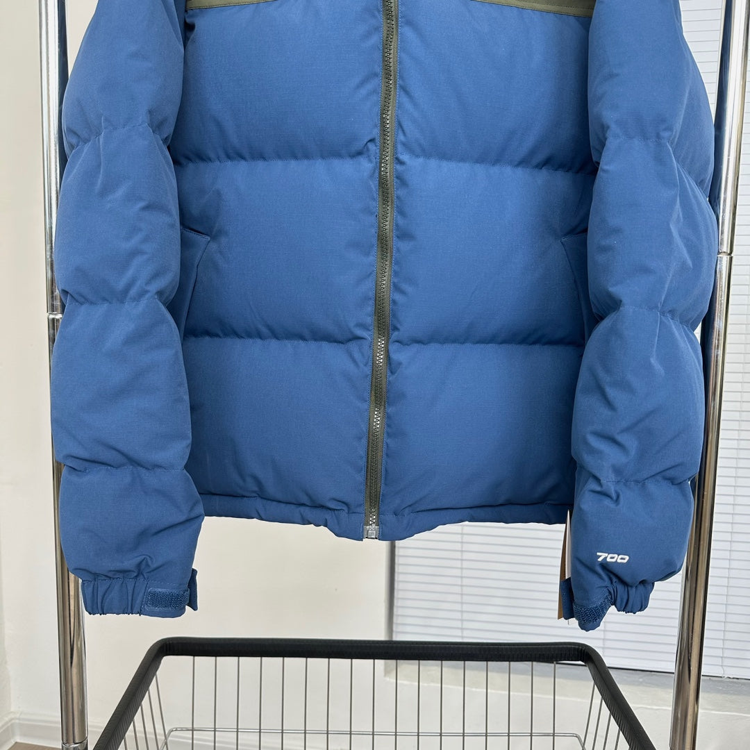 The North Face Nuptse Puffer Jacket In Blue And Olive Color Block Design