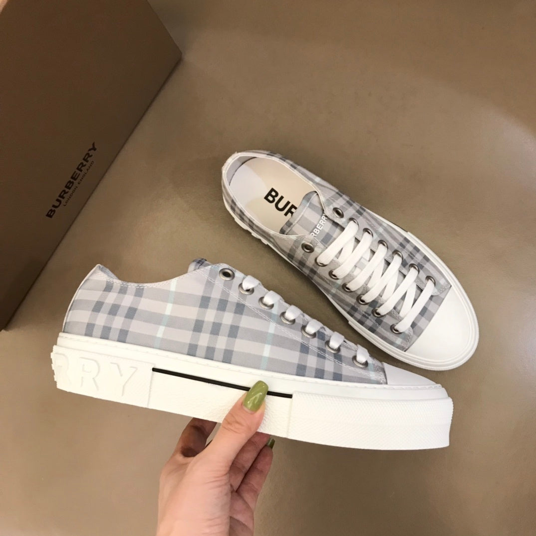 Burberry Unisex Grey Plaid Canvas Sneakers Stylish Comfortable Footwear For Men And Women With Iconic Check Pattern