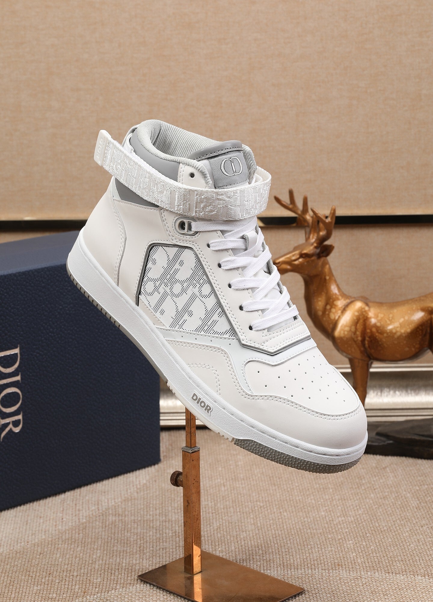 Dior Men's High Top Sneakers with Oblique Pattern and Adjustable Strap
