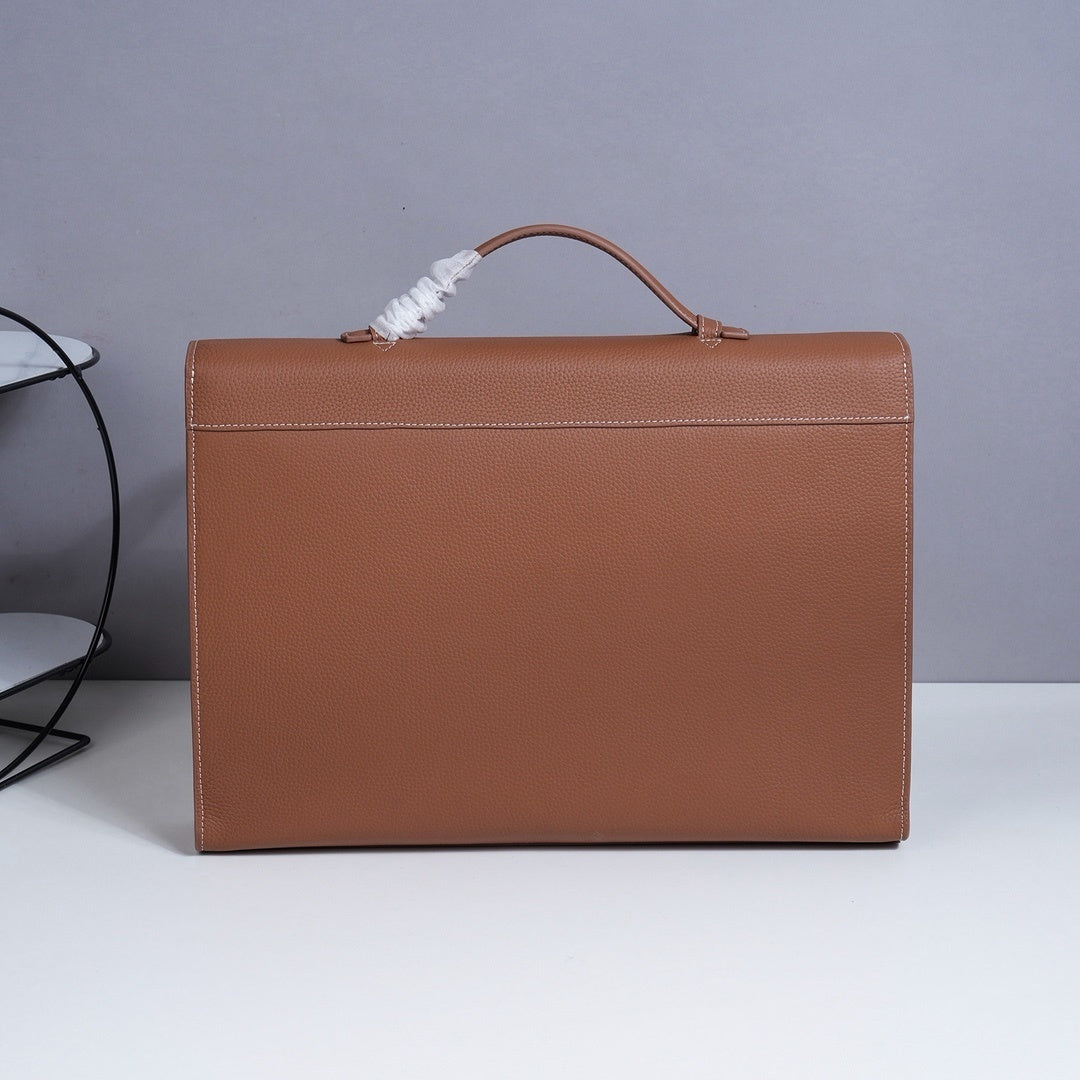 Hermès Brown Leather Briefcase With Silver Lock And Top Handle 3929
