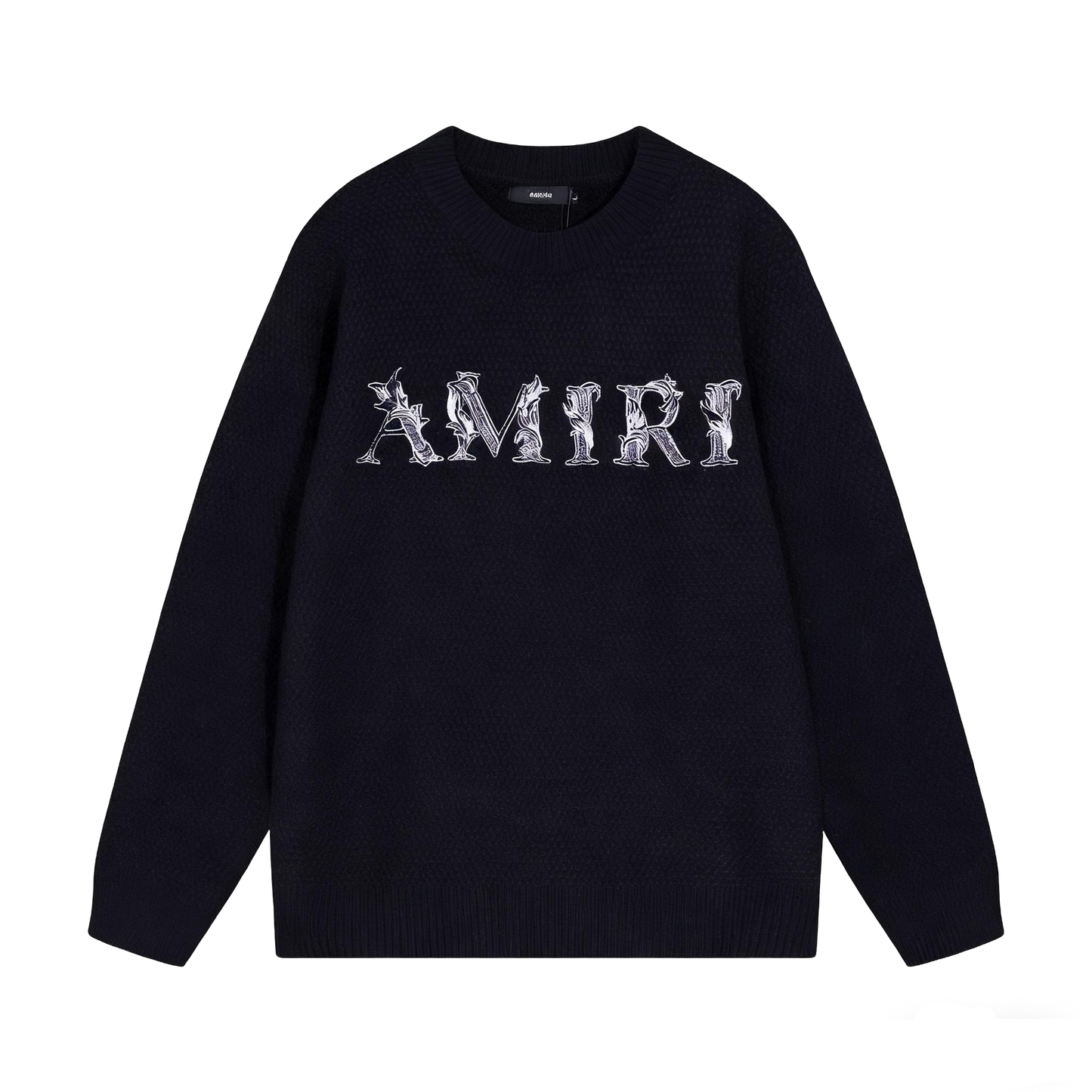 Amiri Men's Black Crew Neck Knitted Sweater With Intricate Lettering Design