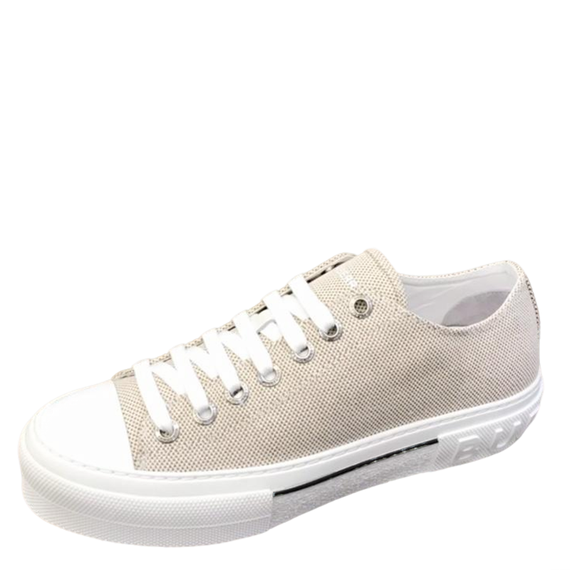 Burberry Unisex Beige Textured Canvas Sneakers Stylish Comfortable Footwear For Men And Women With Minimalist Elegance
