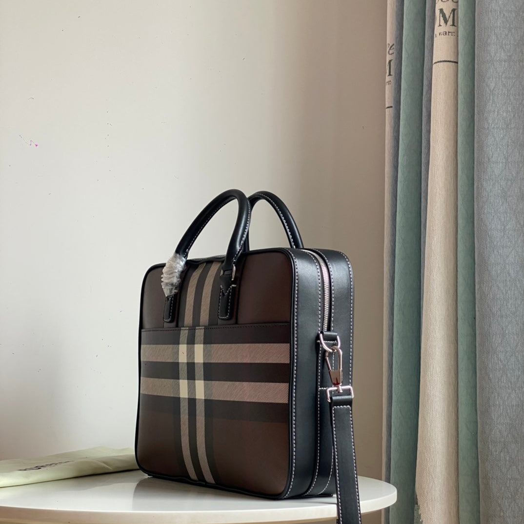 Burberry Checkered Briefcase with Leather Trim for Sophisticated Business and Travel Looks Style No.38928