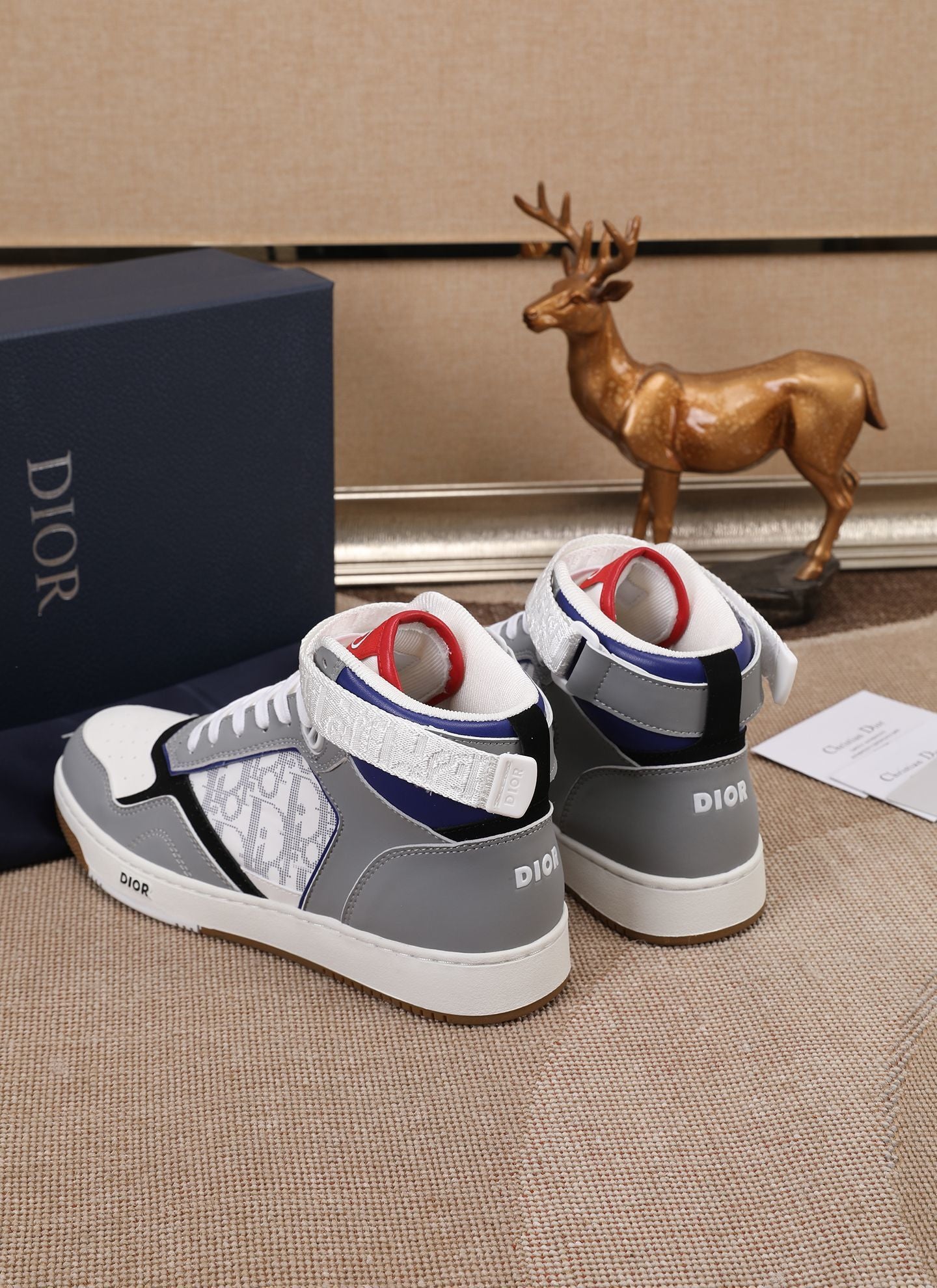 Dior Men's High Top Sneakers with Oblique Pattern and Adjustable Strap