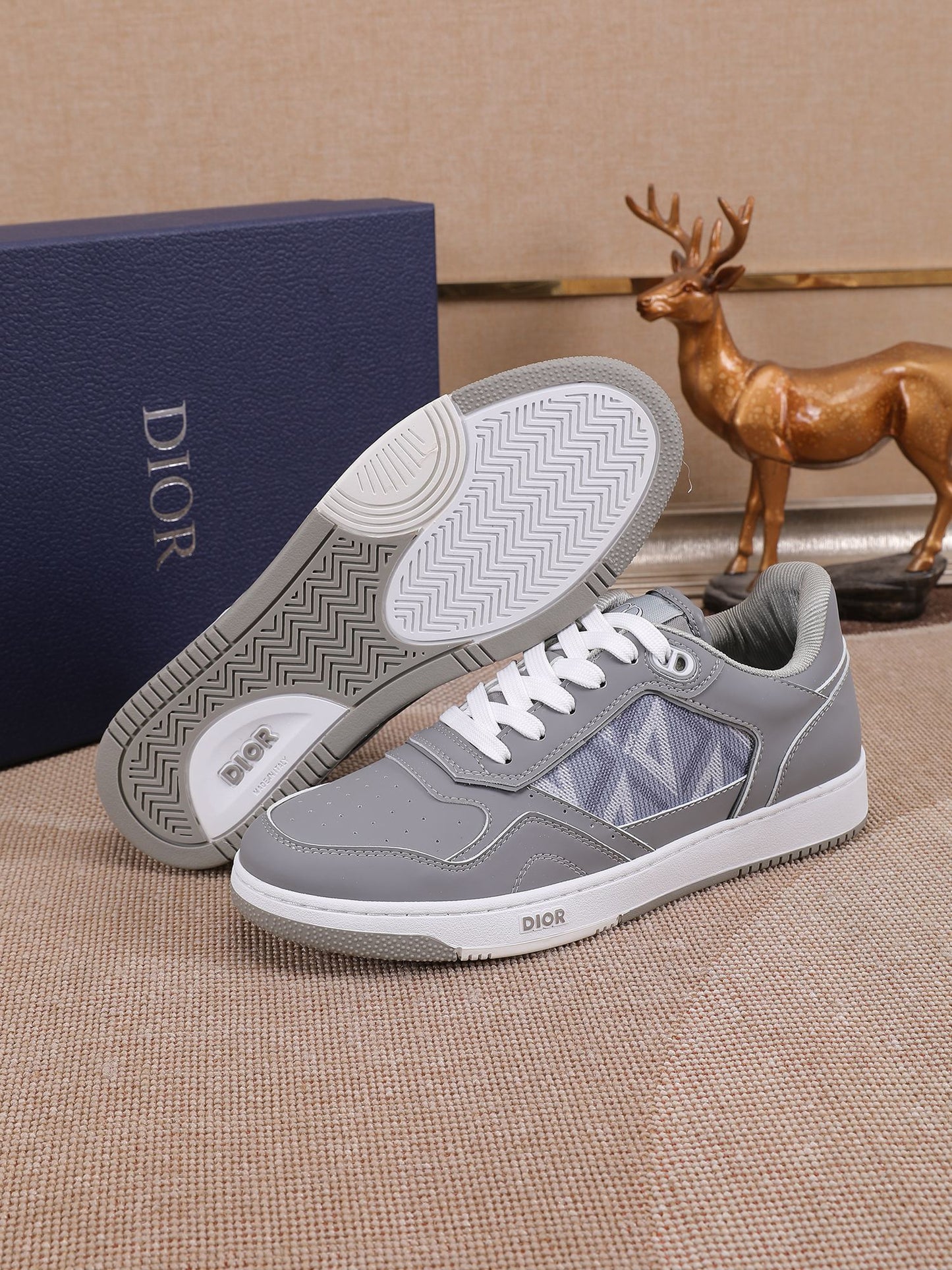 Dior Mens Sneakers Luxury Leather Casual Shoes With Oblique Pattern