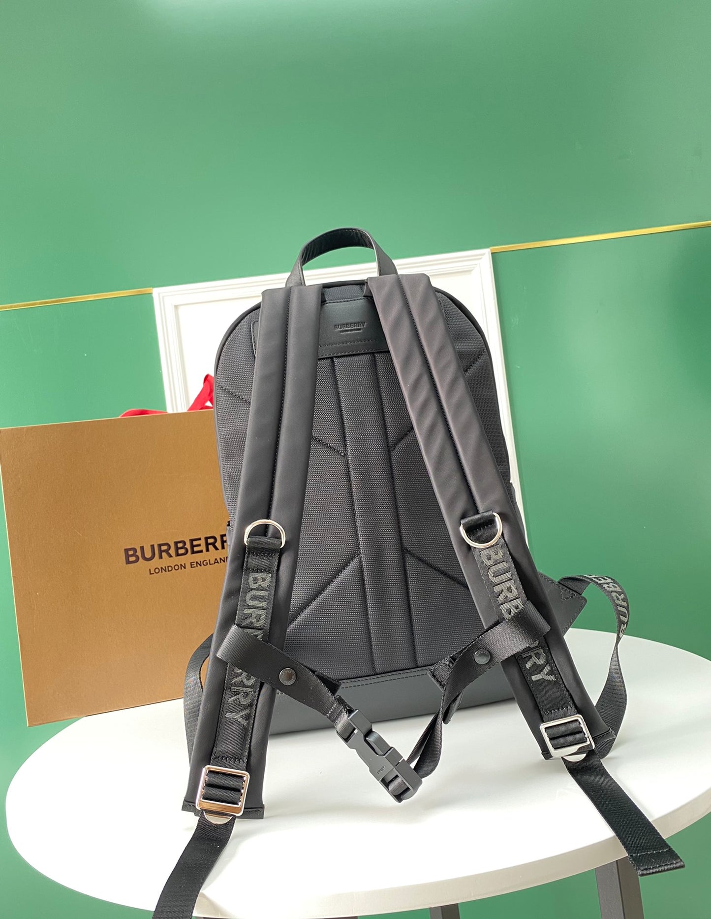 Sleek Black Burberry Backpack With Durable Nylon Material And Signature Branding Style No.3316