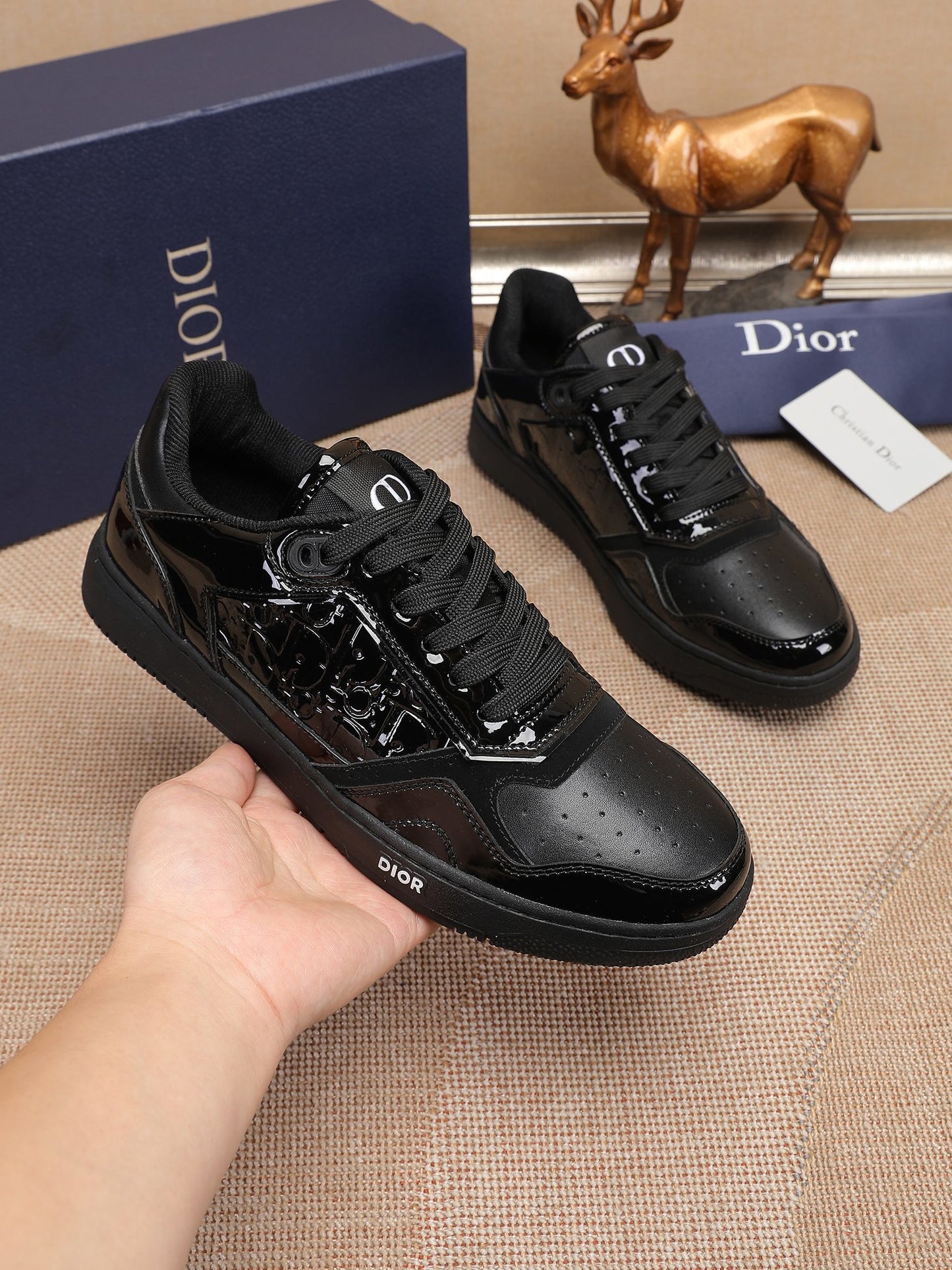 Dior Mens Sneakers Luxury Leather Casual Shoes With Oblique Pattern