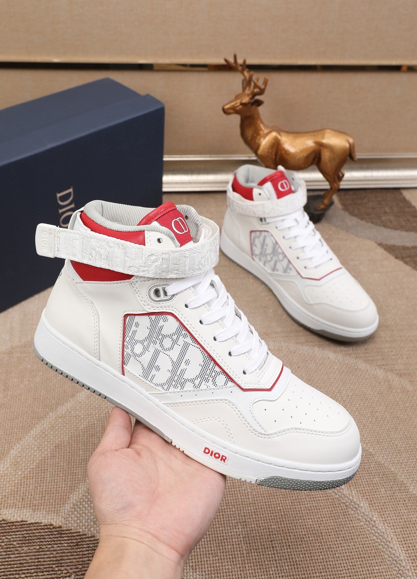 Dior Men's High Top Sneakers with Oblique Pattern and Adjustable Strap