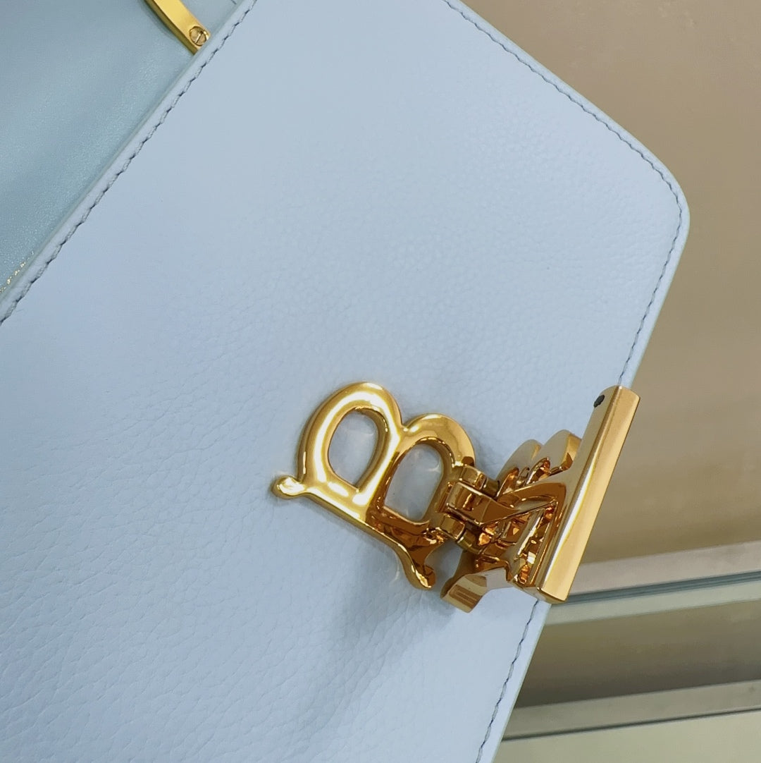 Elegant Light Blue/Brown/Pink Burberry Crossbody Bag With Signature TB Logo And Textured Leather Style No.9141