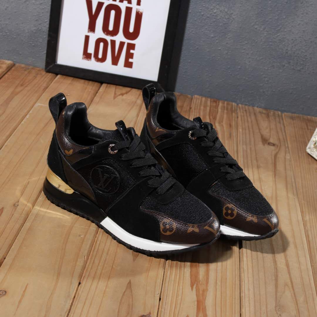 Louis Vuitton Women's Fashion Sneakers With Gold Accents And Signature Patterns