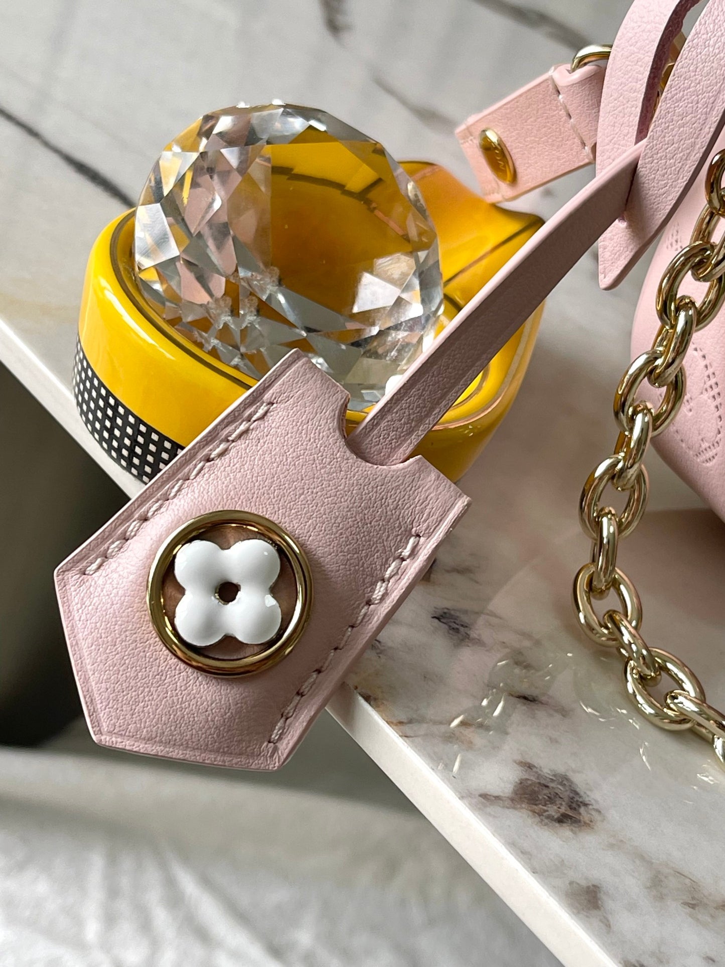 Elegant Light Pink LV Embossed Leather Chain Shoulder Bag With Stylish Details