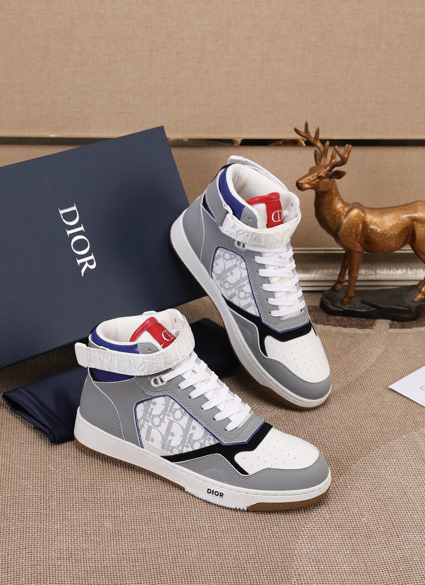 Dior Men's High Top Sneakers with Oblique Pattern and Adjustable Strap
