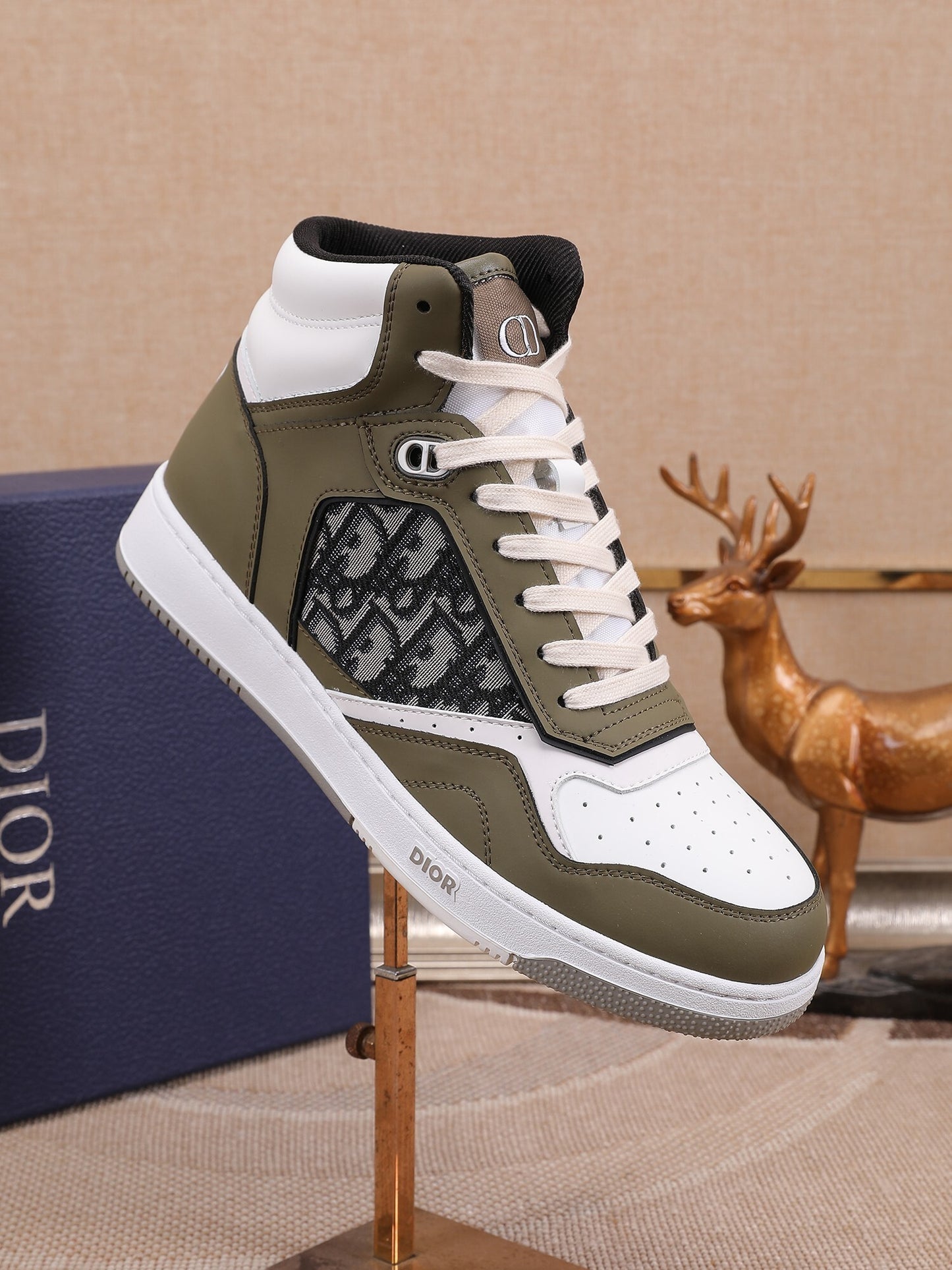 Dior Men's High Top Sneakers with Oblique Pattern and Adjustable Strap