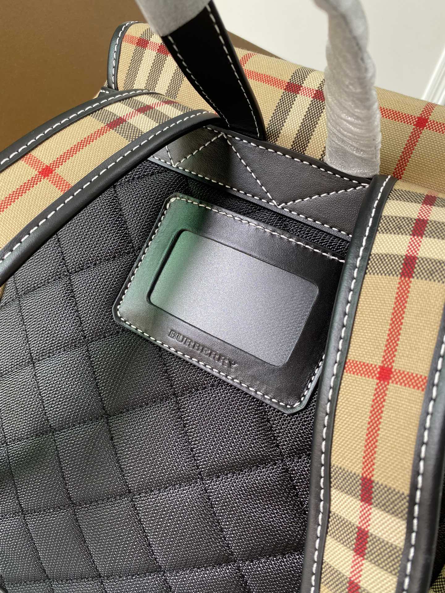 Classic Beige Checkered Burberry Backpack With Front Pocket And Adjustable Straps Style No.2432