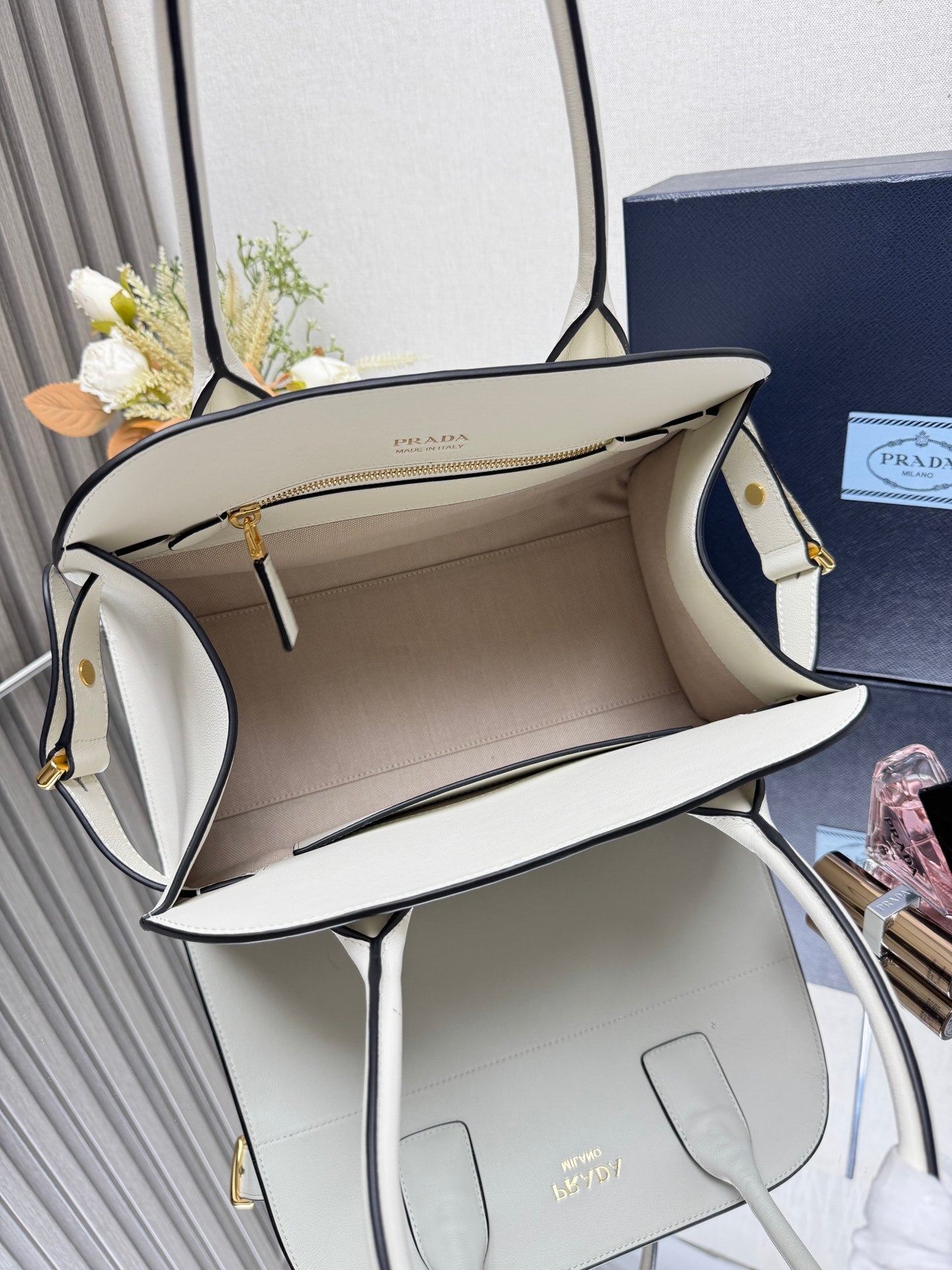 Prada White Leather Dome Satchel Bag With Top Handles 1BG538