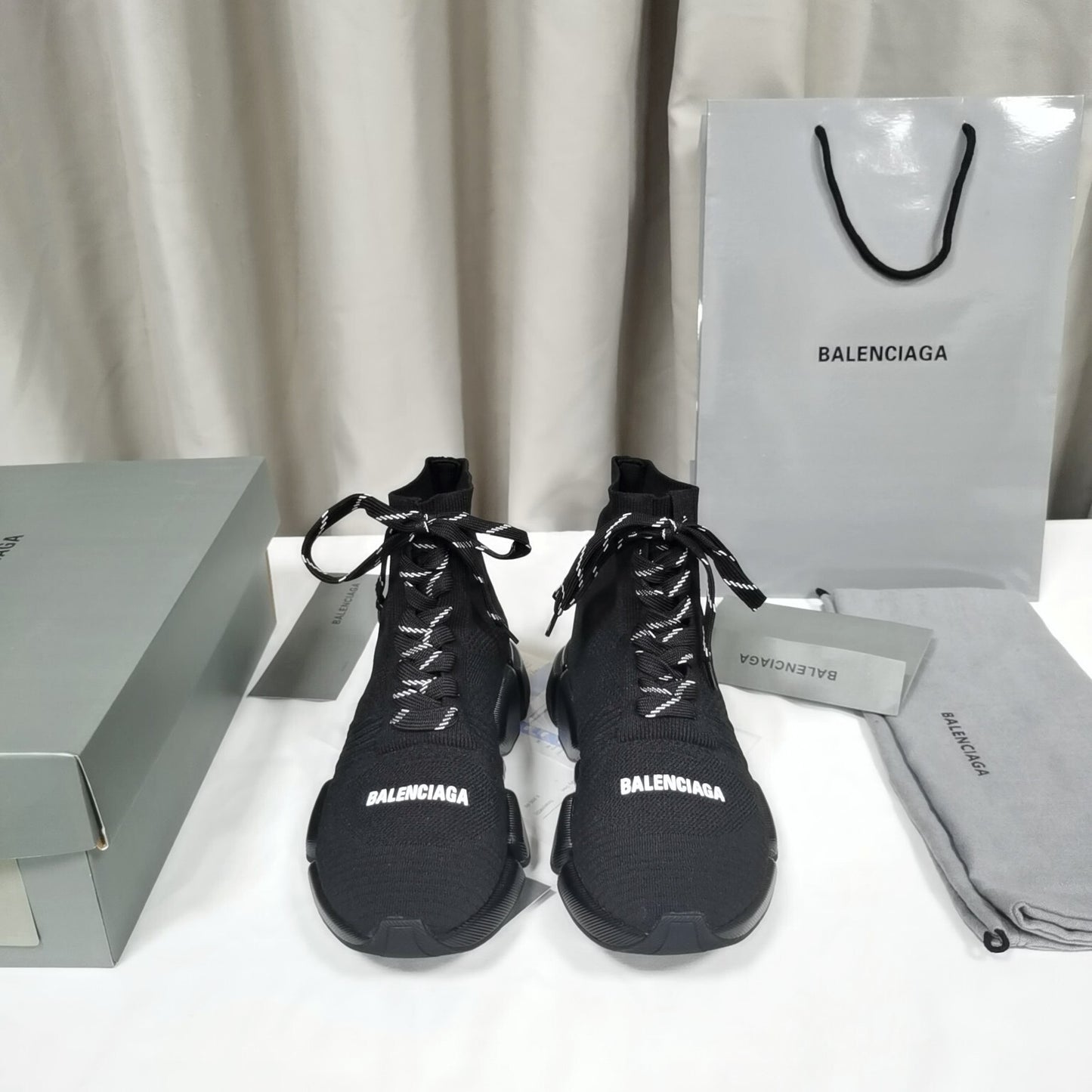 Balenciaga Unisex Black Lace-up Sock Sneakers Trendy Option for Fashion-forward Men and Women