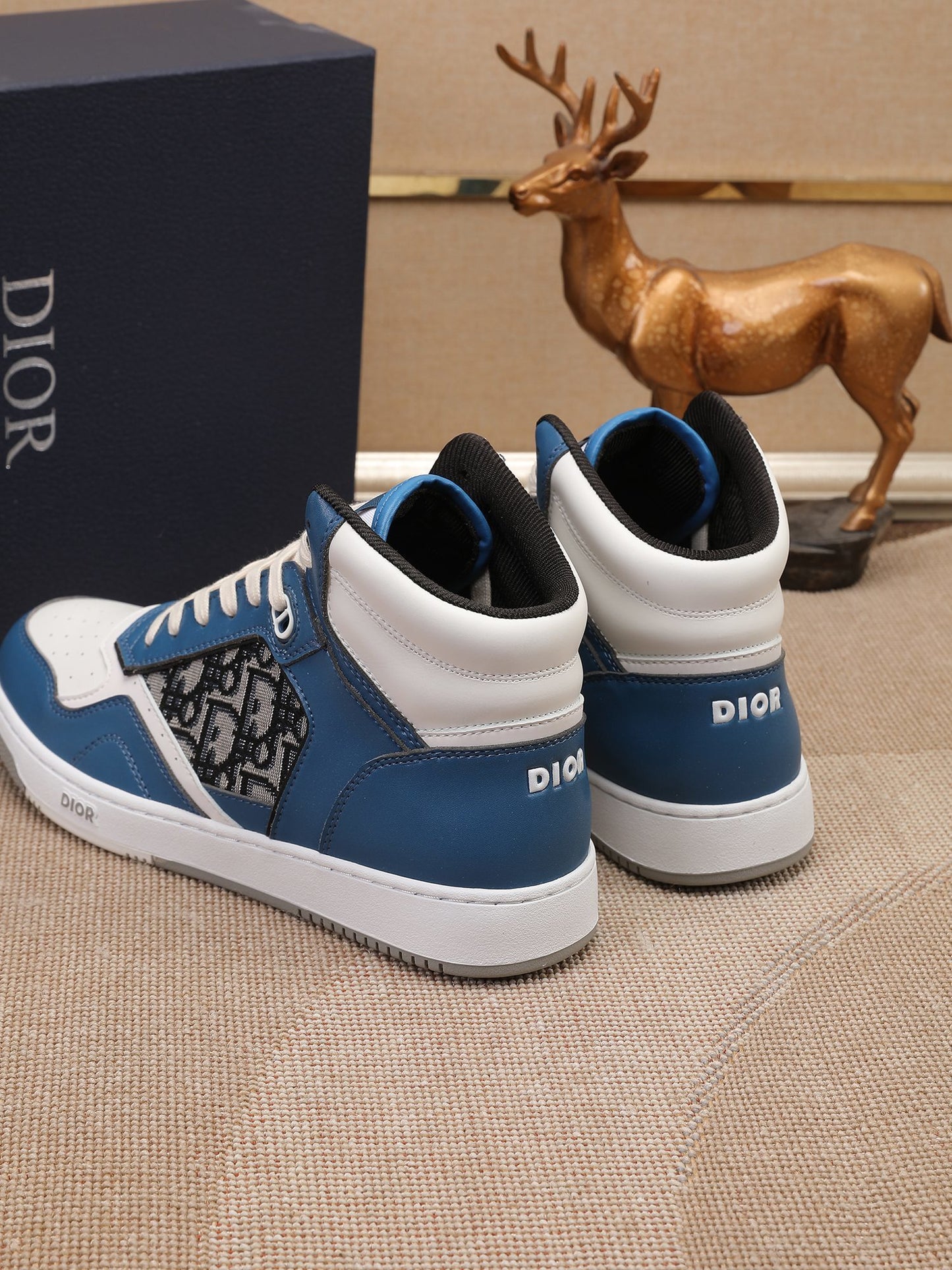 Dior Men's High Top Sneakers with Oblique Pattern and Adjustable Strap