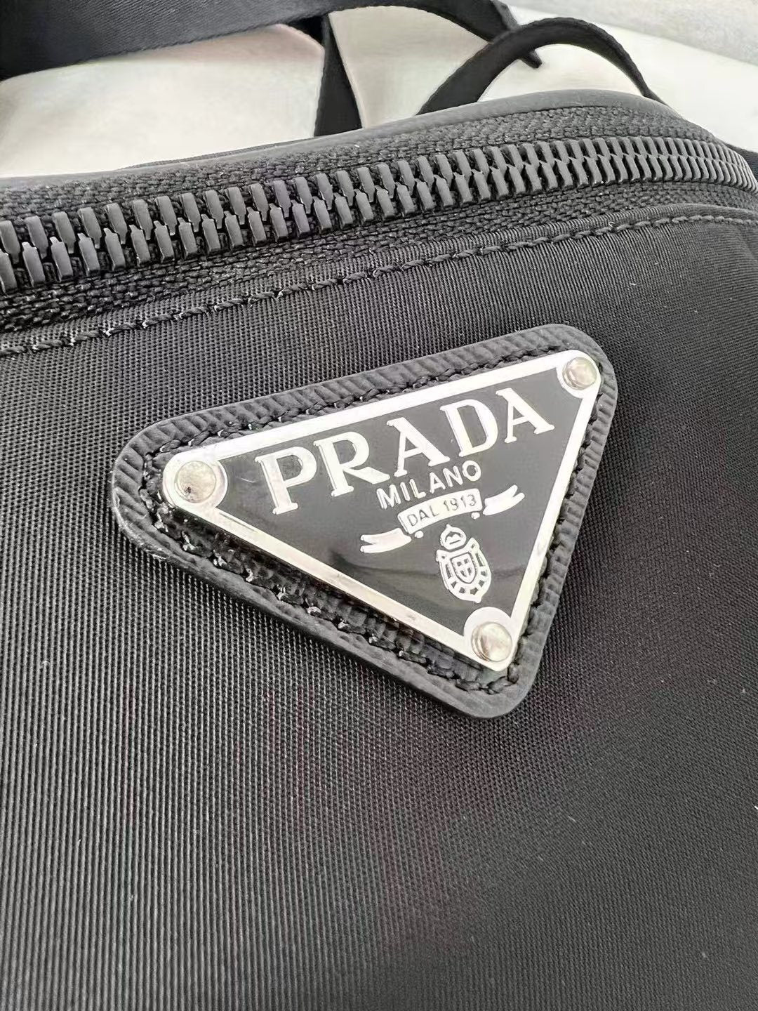 Prada Black Nylon Belt Bag With Signature Triangle Logo 2VL033