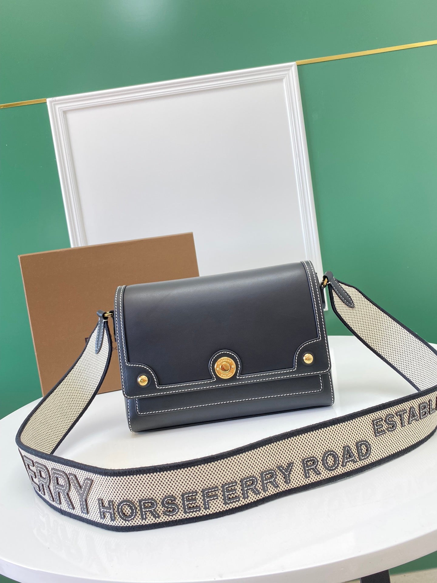 Elegant Brown/Black Burberry Crossbody Bag With Gold - Toned Hardware And Stitch Detailing Style No.906168