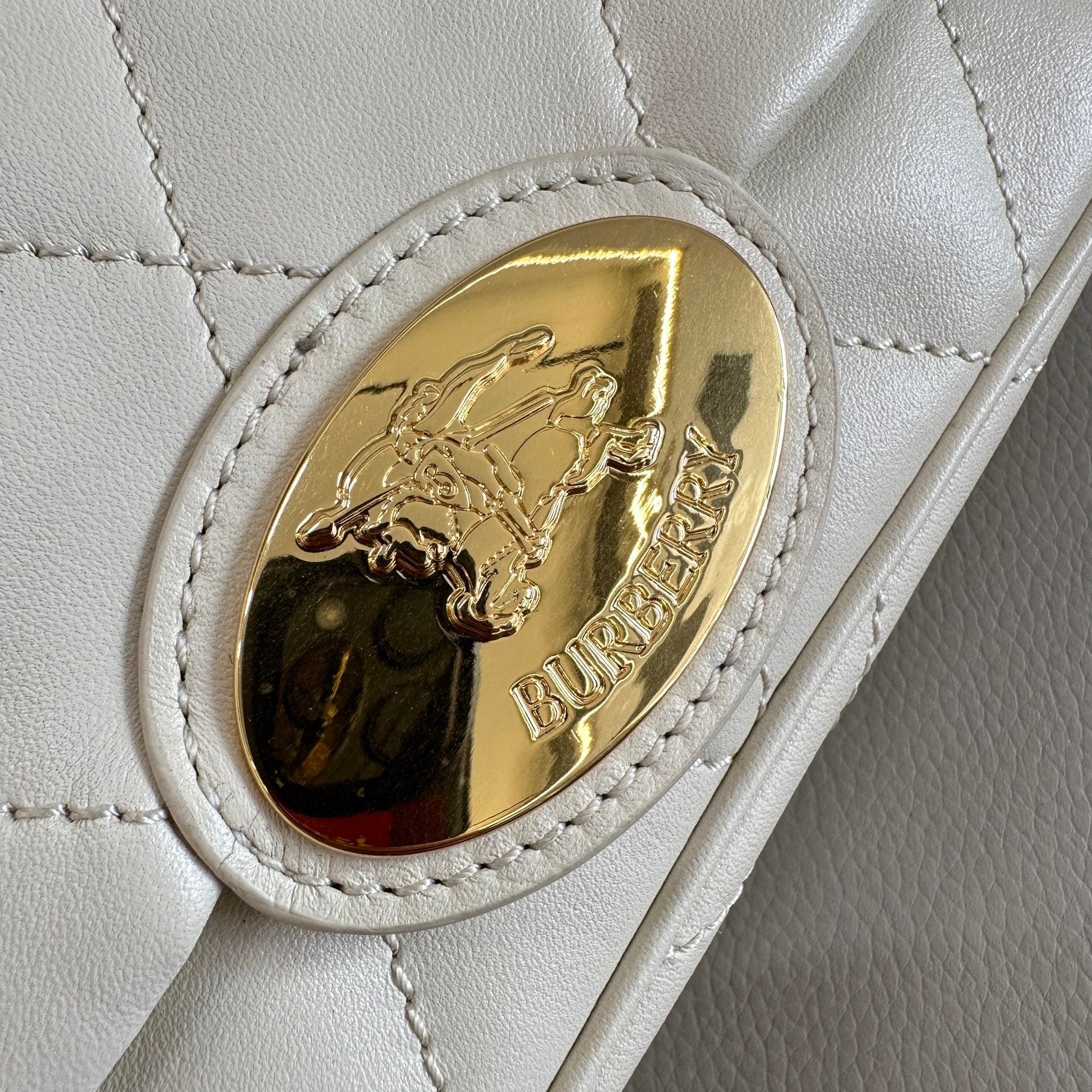 White/Red/Black Quilted Burberry Crossbody Bag with Gold Chain Strap and Iconic Logo Style No.2641