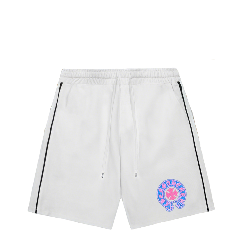 Chrome Hearts Style White Drawstring Shorts With Colorful Logo