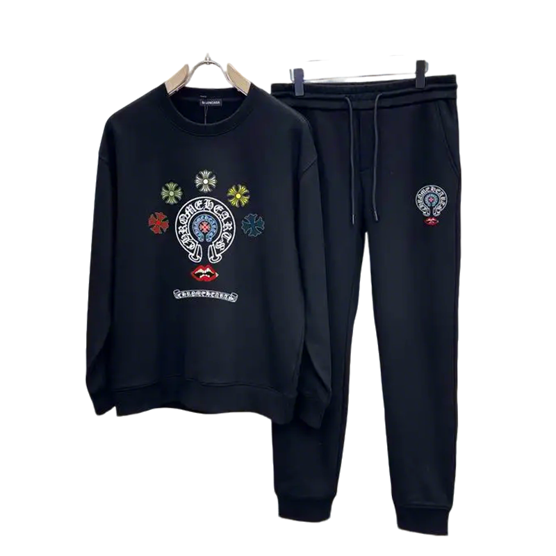 Chrome Hearts Black Tracksuit With Colorful Embroidered Motifs