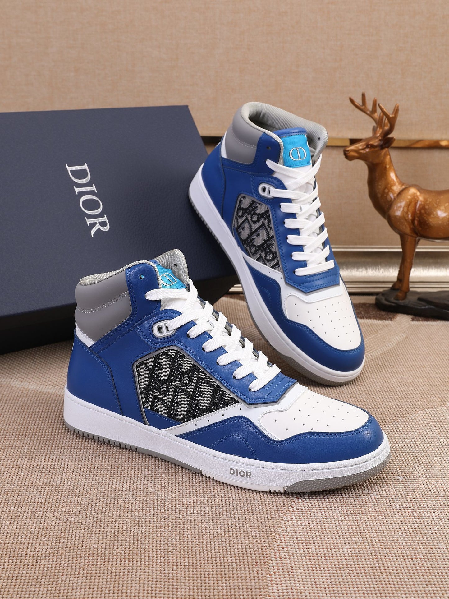Dior Men's High Top Sneakers with Oblique Pattern and Adjustable Strap