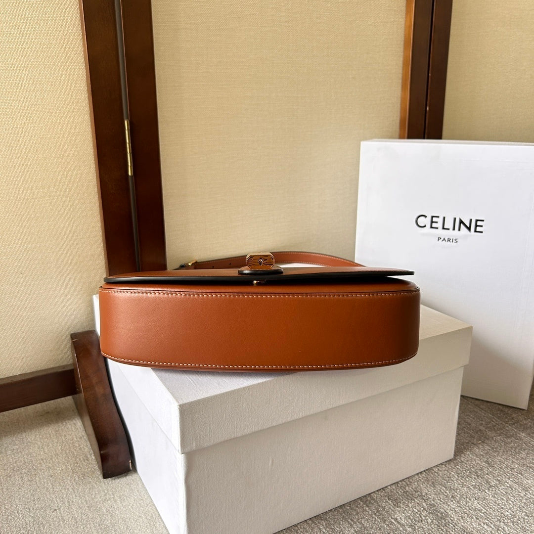 Stylish Celine TaBou Clutch Brown Leather Shoulder Bag With Gold Lock Detail 198663
