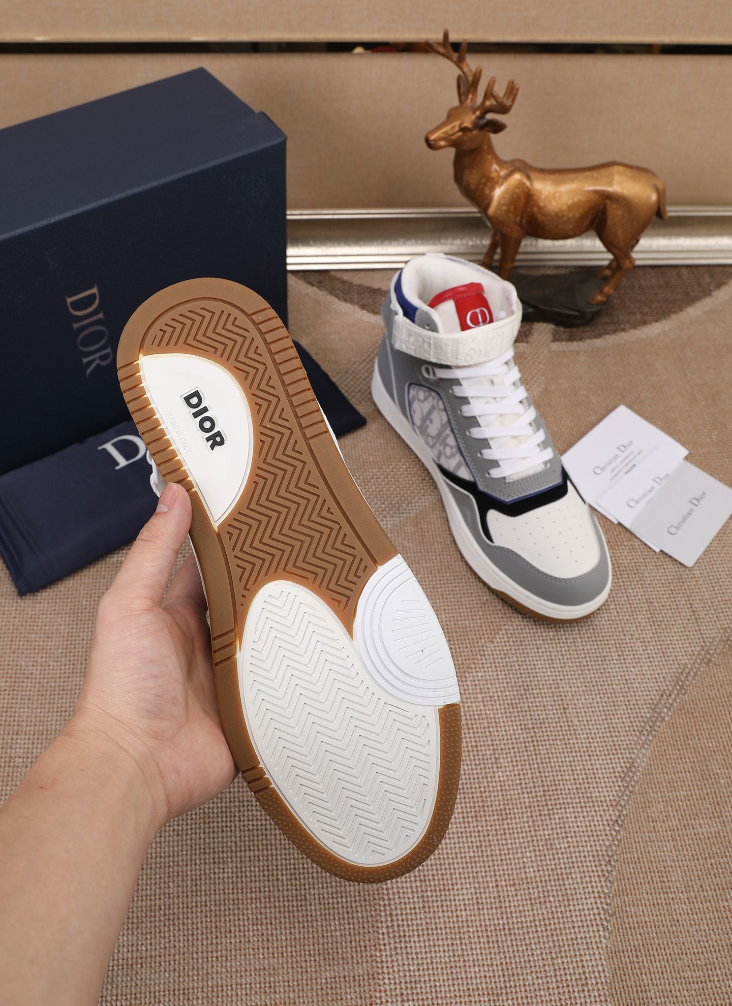 Dior Men's High Top Sneakers with Oblique Pattern and Adjustable Strap