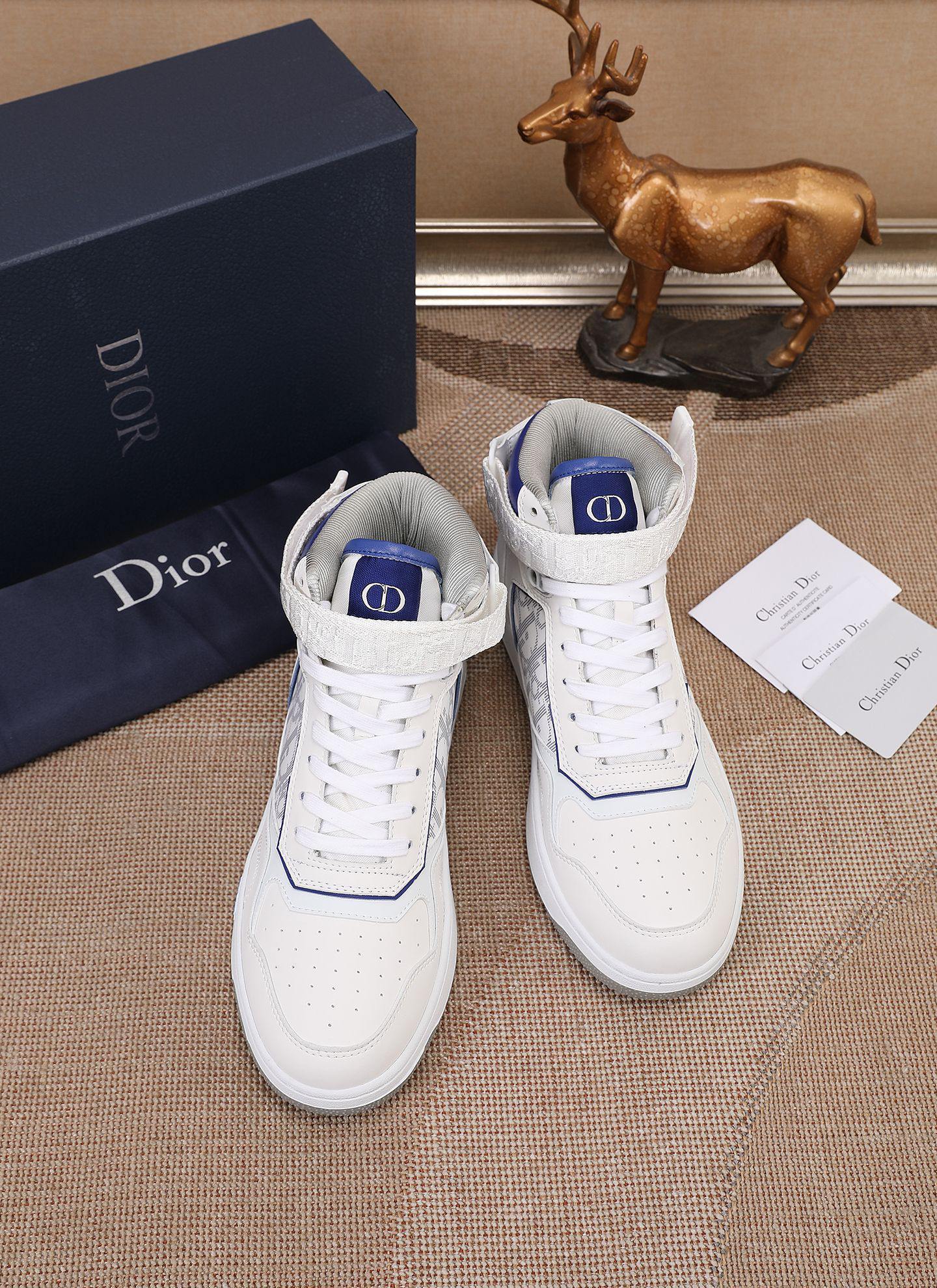 Dior Men's High Top Sneakers with Oblique Pattern and Adjustable Strap