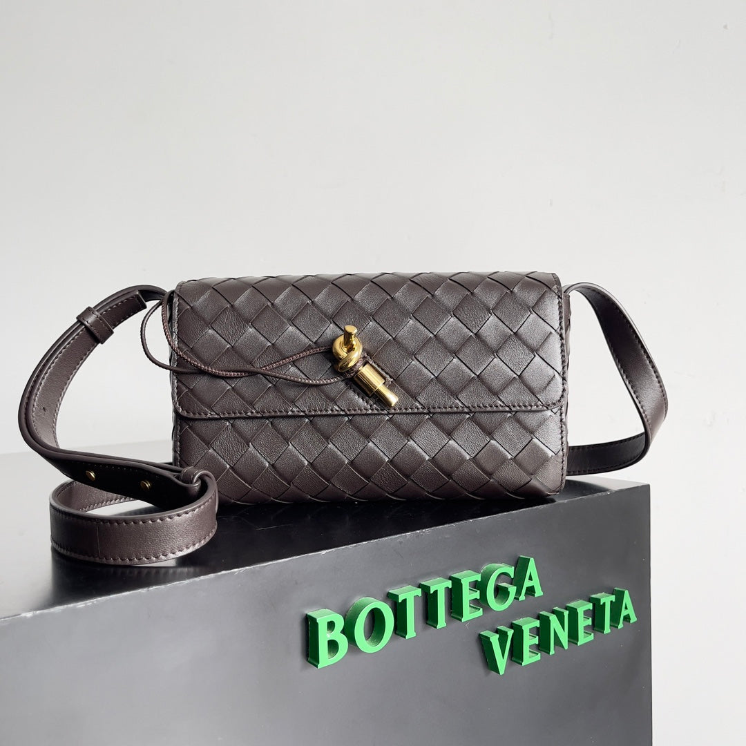 Bottega Veneta Woven Leather Crossbody Bag With Gold Lock Fashion Statement Piece Style No.755545