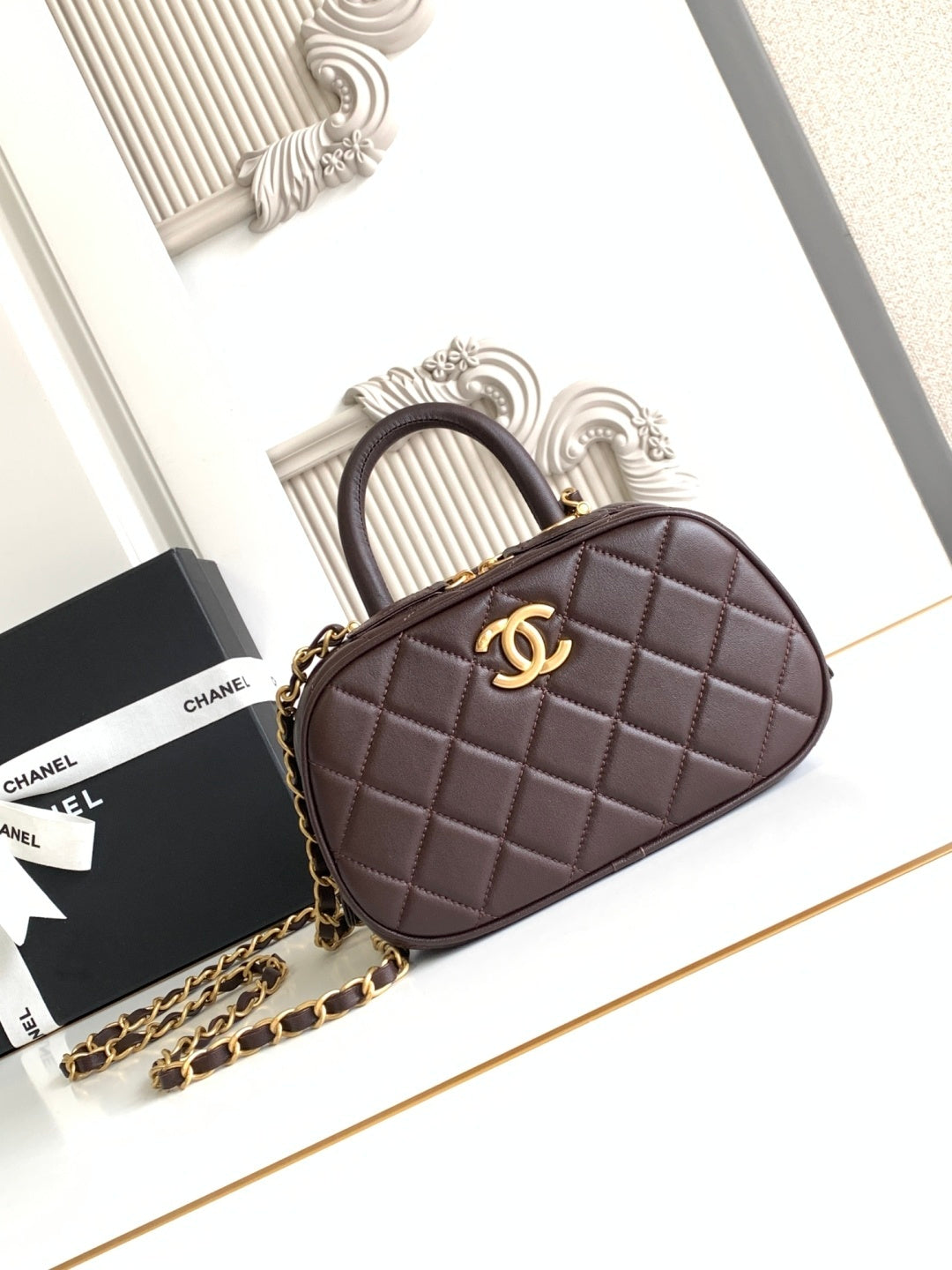 Chanel Maxi Black Quilted Handbag With Gold CC Logo And Chain Strap S5572