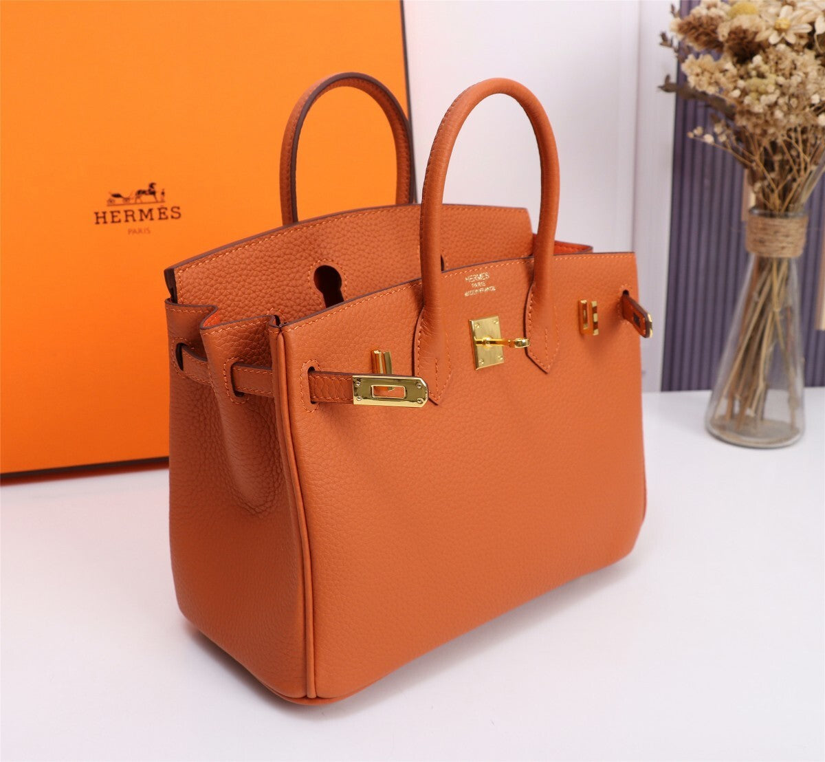 Classic Orange Hermes Birkin Handbag With Gold Hardware 5535