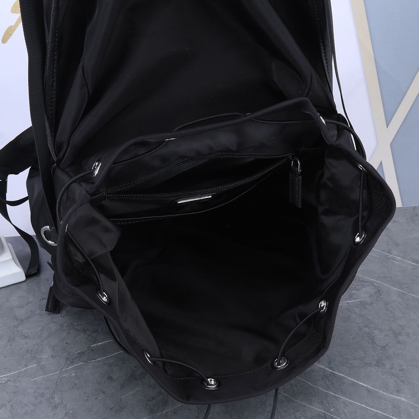 Prada Black Nylon Backpack With Multiple Pockets And Signature Logo 2VZ019