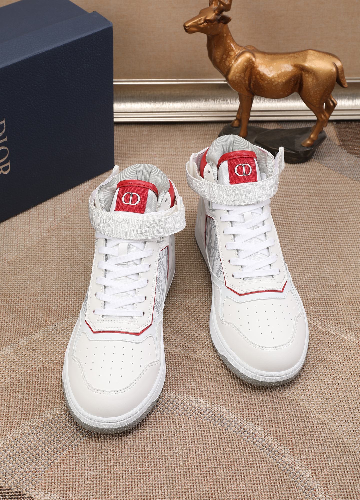 Dior Men's High Top Sneakers with Oblique Pattern and Adjustable Strap
