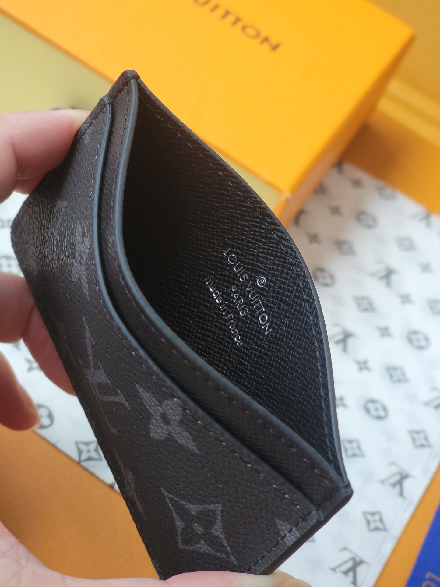 Stylish Louis Vuitton Black Card Holder With Colorful Stripes And Custom GV Initials M01902