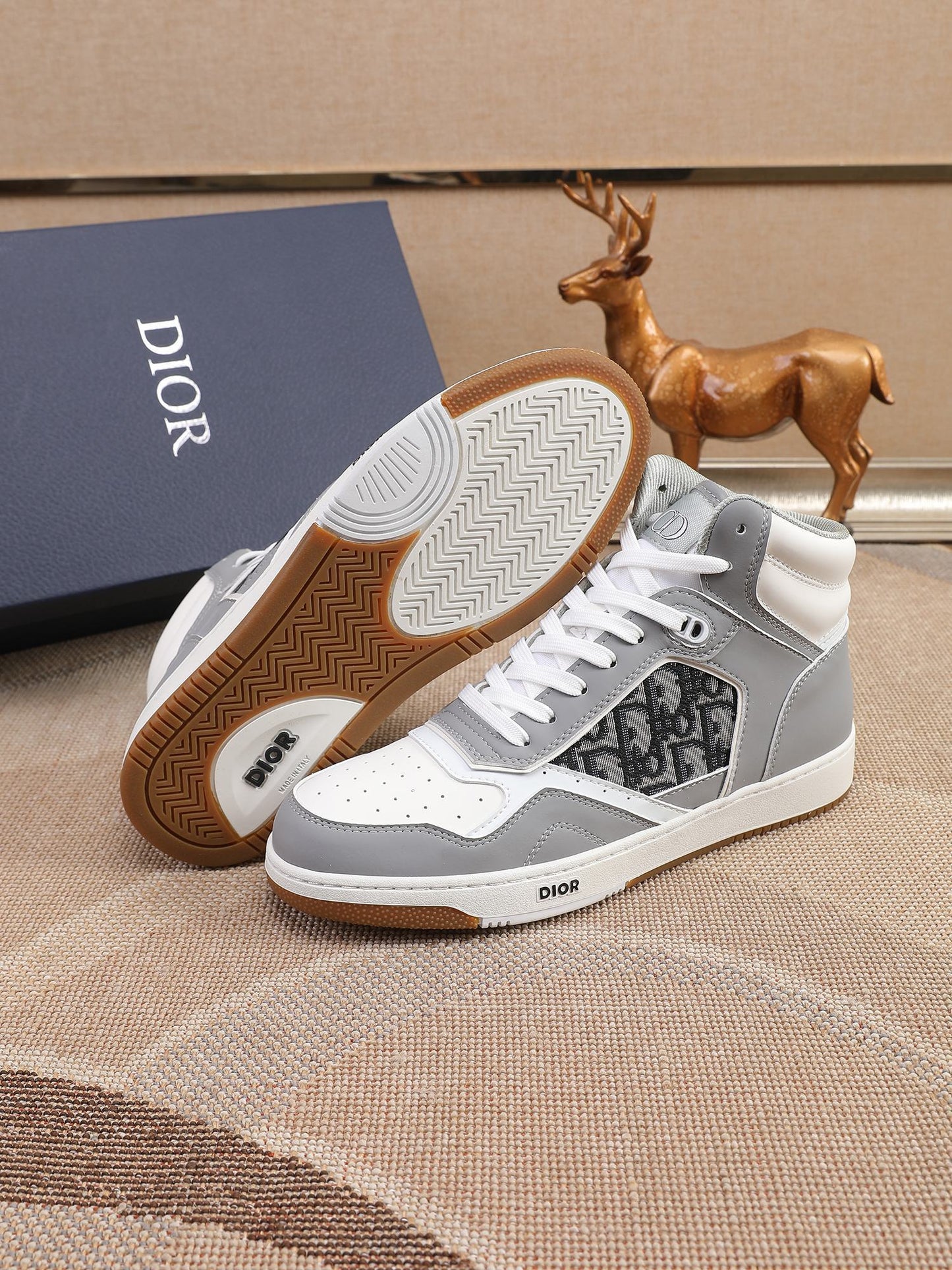 Dior Men's High Top Sneakers with Oblique Pattern and Adjustable Strap