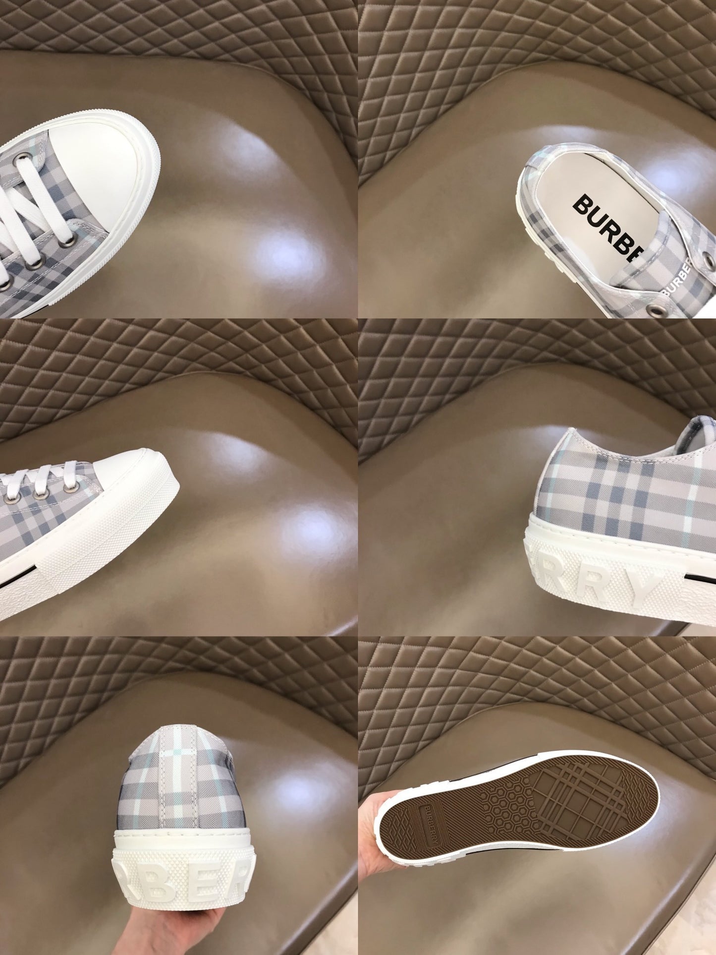 Burberry Unisex Grey Plaid Canvas Sneakers Stylish Comfortable Footwear For Men And Women With Iconic Check Pattern