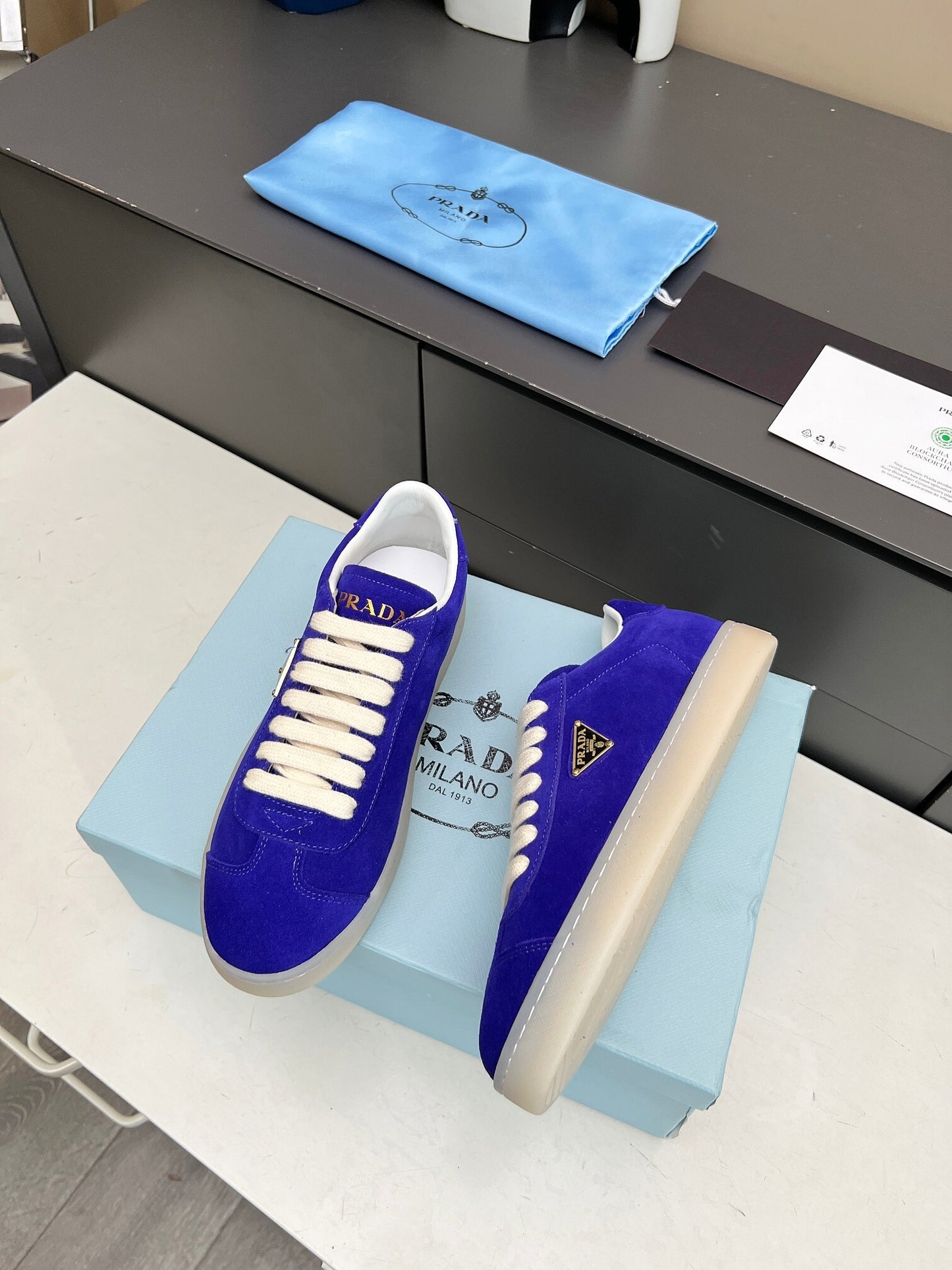 Prada Unisex Sneakers Triangle Logo Luxury Fashion Sneakers