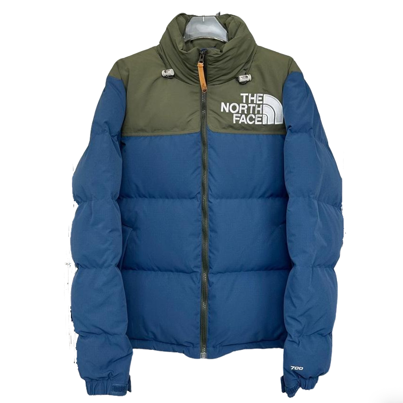 The North Face Nuptse Puffer Jacket In Blue And Olive Color Block Design