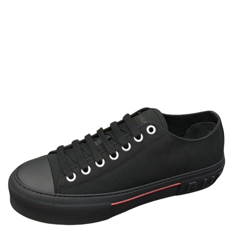 Burberry Unisex Black Canvas Sneakers Stylish Comfortable Footwear For Men And Women With Red Accent Detail