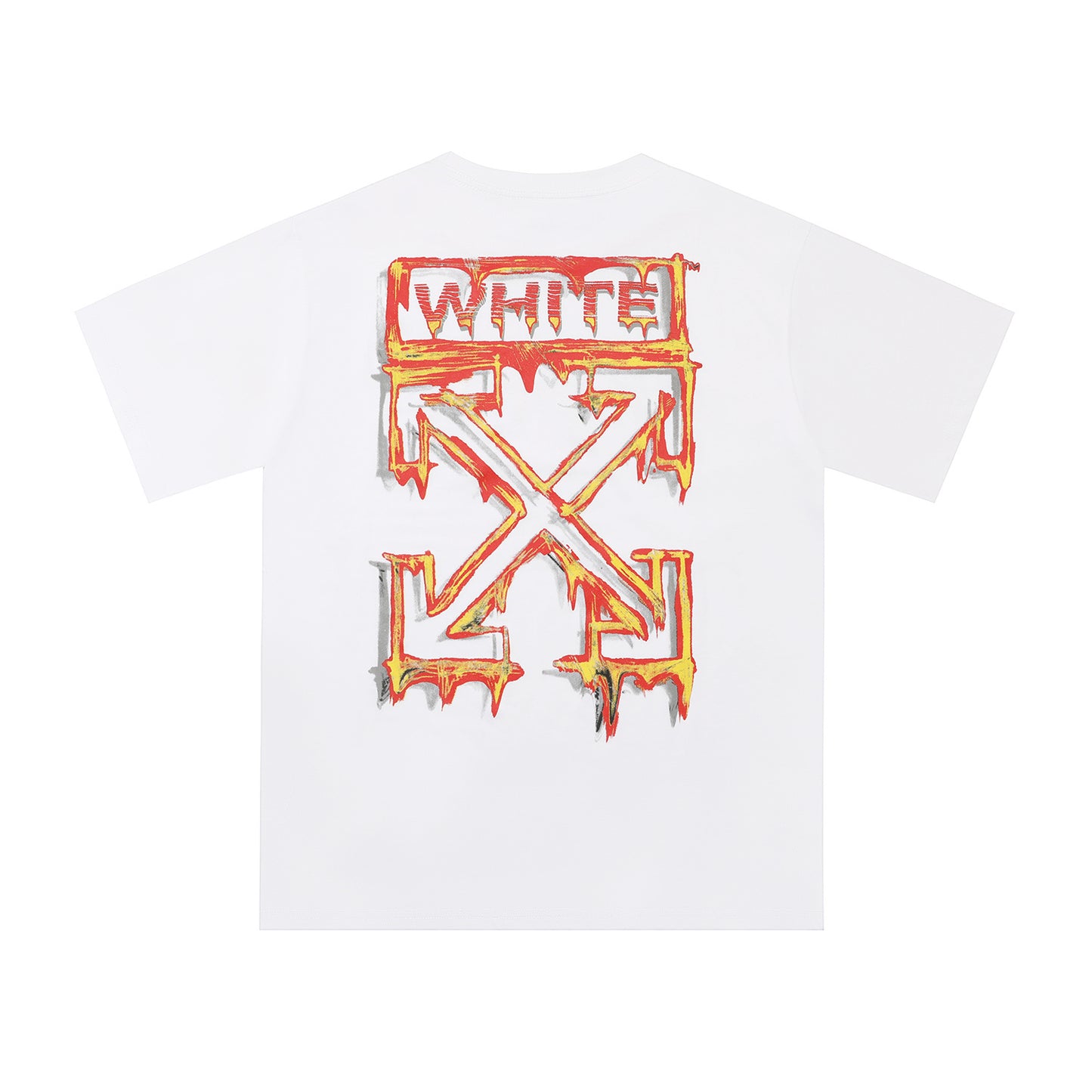 Off White White/Black T Shirt With Creative Dripping Effect Logo Design