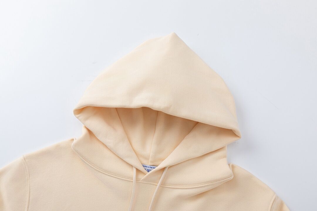 Off White Beige Hoodie With Distressed Logo Print For Fashion Enthusiasts