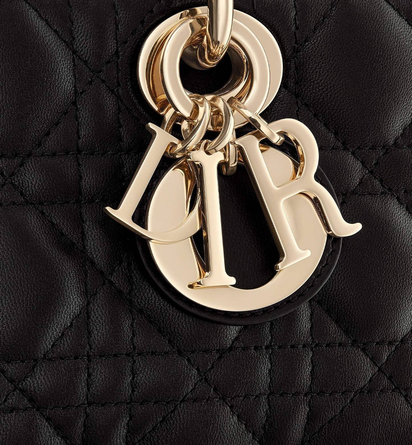 Elegant Black Dior lady d-joy Handbag With Quilted Leather And Gold - Toned Logo Charms M0613O