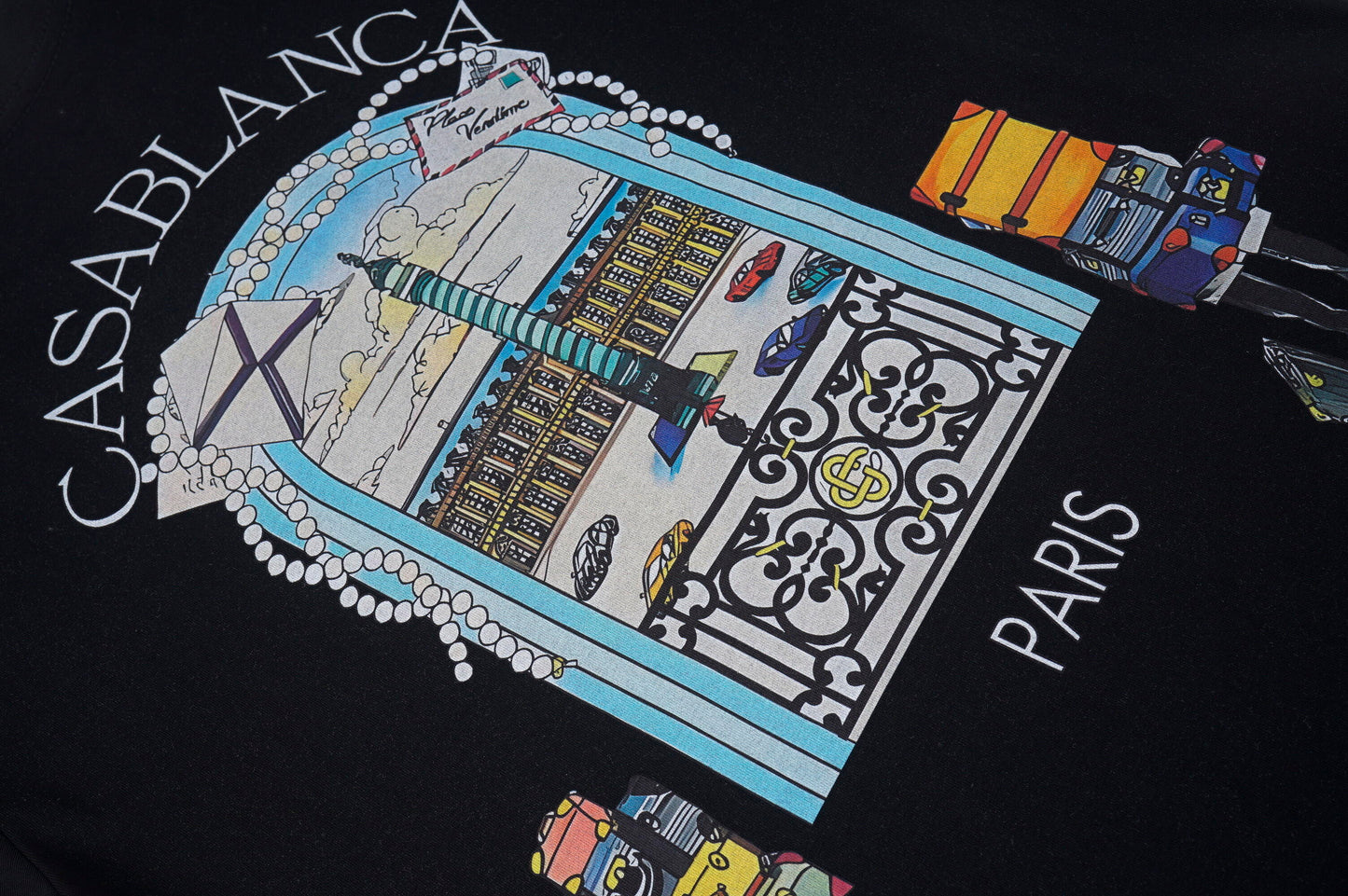 Casablanca Black/White T - Shirt With Embroidered Window Graphic And Paris Detail