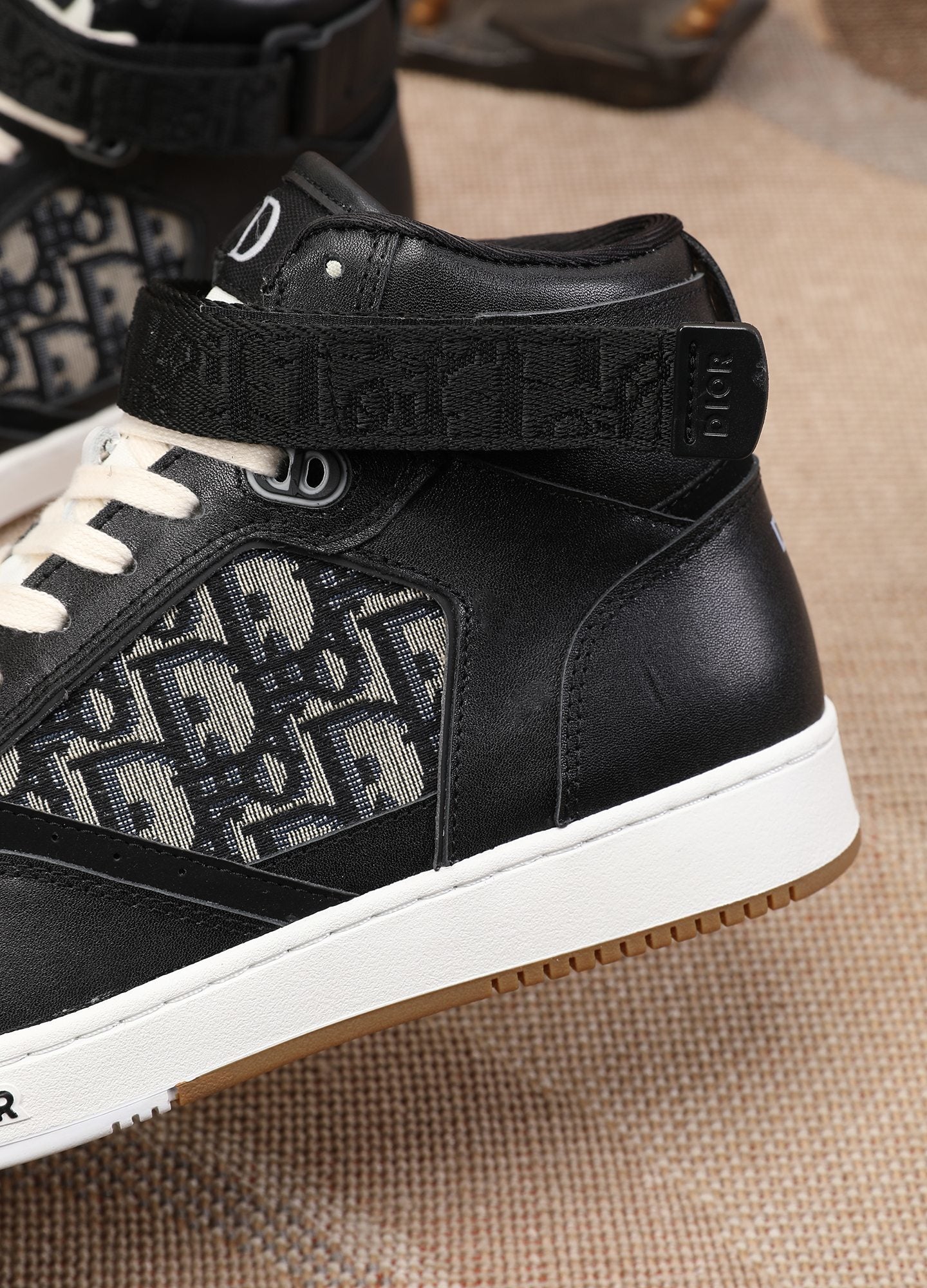 Dior Men's High Top Sneakers with Oblique Pattern and Adjustable Strap