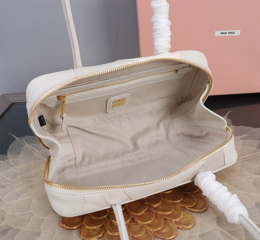 Miu Miu Beige Patchwork Leather Top - Handle Bag With Logo 5bb148