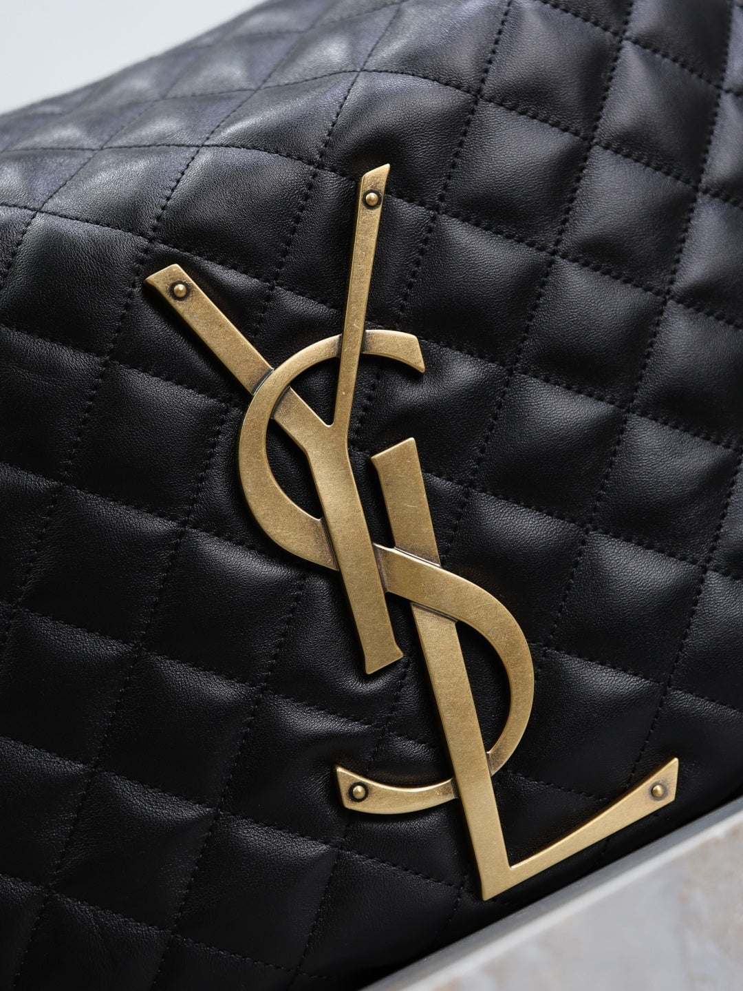 Stylish Black/Brown Quilted YSL Hobo Bag With Gold Logo 698652